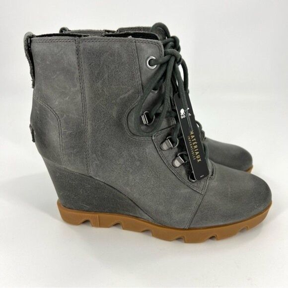 NEW Sorel Joan Uptown Grey Lace Up Wedge Booties Size 9.5 - Picture 7 of 13